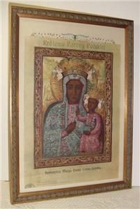 Convent Antique Wood Frame w Our Lady of Czestochowa ~ Black Madonna