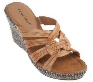 Bare Traps Leather Wedge Sandals w/ Ruched Detail —