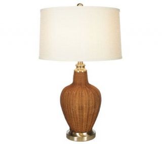 Rattan Base 25 1/2 Table Lamp with Fabric Shade —