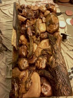 Hand Carved 3D Coffee Table Creek w Trout Turtle Frog Crayfish 2 x 4