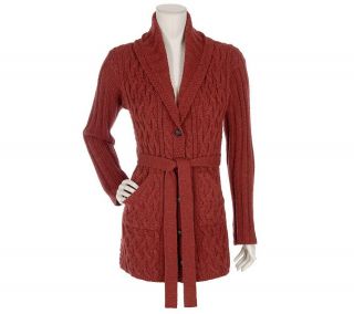 Aran Craft Merino/Alpaca Shawl Collar Sweater Coat with Belt