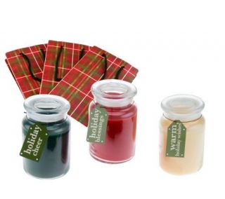 Set of 3 22.5oz Jar Candles with Plaid Gift Bags by Valerie — 