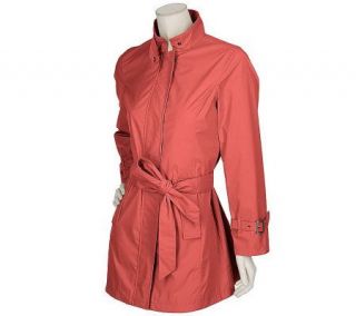 Dennis Basso Water Resistant Stand Collar Coat with Belt   A80529