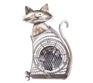 Deco Breeze Hand Sculpted Metal Decorative Small Cat Fan —