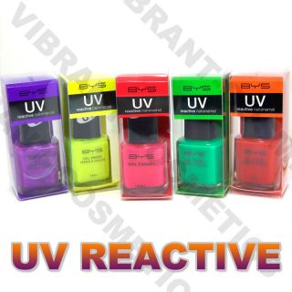 BYS UV Reactive Neon Nail Enamel Polish Varnish Lovely Colours to