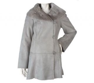 Dennis Basso Faux Shearling Shawl Collar Coat with Seam Detail