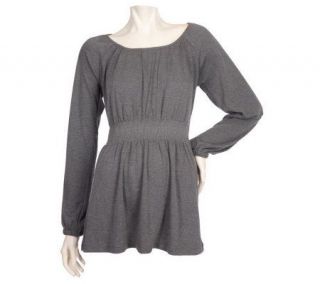 Linea by Louis DellOlio Scoop Neck Knit Top with Smocked Waist