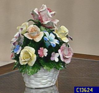 Capodimonte Ceramic Oval Basket with Multi Flowers —
