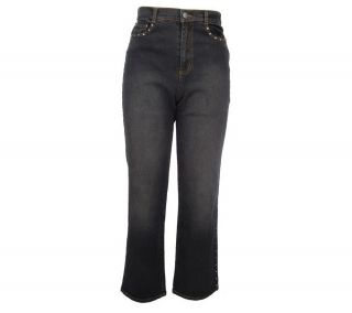 Quacker Factory Rhinestone Side Seam Distressed Look 5 Pocket Jeans 