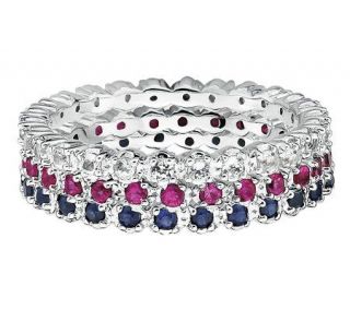 Simply Stacks Sterling White Topaz, Ruby, & Sapphire Ring Set