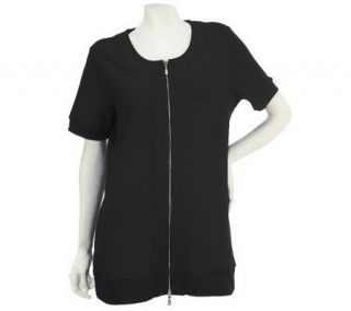 Denim & Co. Short Sleeve 2 Way Zip Knit Tunic Jacket —