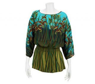 Bob Mackies Ombre Floral Print Top with Waist Detail —