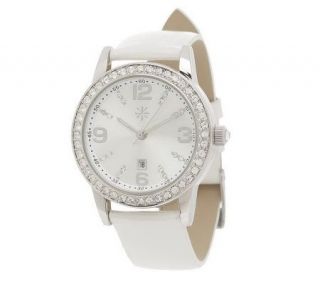 Isaac Mizrahi Live Watch with Pearlized Leather Strap —