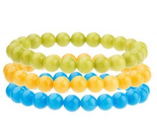 Lee Sands Set of 3 Colorful GemstoneStretch Bracelets —