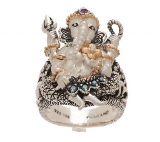 Barbara Bixby Sterling/18K Blue Diamond & Gemstone Ganesh Ring 