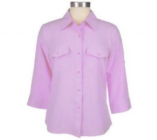 Denim & Co. Washable Silk Convertible Sleeve Big Shirt —