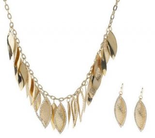 Pave Crystal & Leaf Drop Necklace & Earring Set —