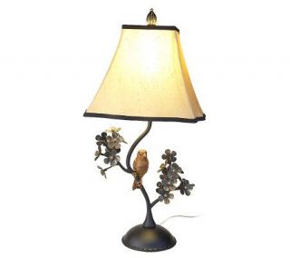 Perched Bird and Branch 29 Table Lamp w/ Tea Stained Fabric Shade 