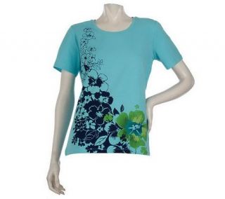 Denim & Co. Short Sleeve Round Neck Floral Print T shirt —