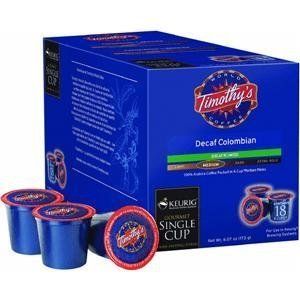 Timothys Colombian Decaf Coffee Keurig K Cups 18 Pack