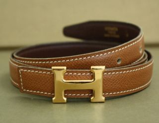 Hermes Reversible Leather Belt Mini Constance Camel Brown 70 27 5