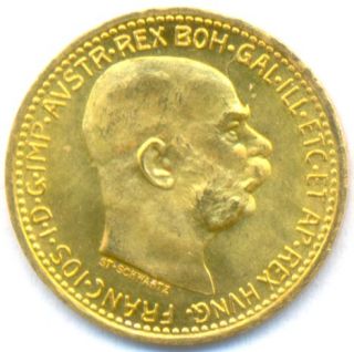 1912 gold 10 corona austria mint state lustrous
