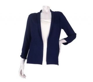 Susan Graver Open Front Cardigan Sweater with Ruched Sleeves   A216948