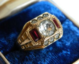 Vintage 14k Gold F Clark Coombs Art Deco Mens Paste Stone Ring 1930s
