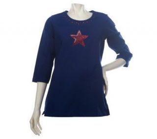 Quacker Factory Sparkle and Shine Motif 3/4 Sleeve T shirt   A213442