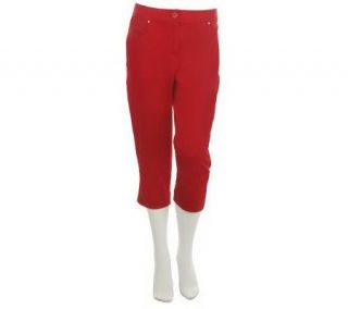 Susan Graver Cotton Sateen Capri Pants with Pockets & Side Slits