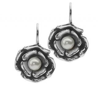 Or Paz Sterling Cultured Pearl Flower Dangle Earrings   J305049