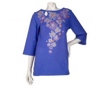 Bob Mackies Sequined Bell Sleeve Knit Top with Keyhole Detail