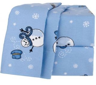 Northern Nights Snowman 100Cotton Flannel Full Sheet Set —