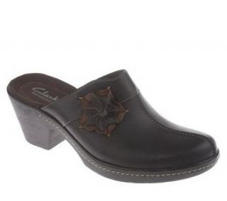 Clarks Bendables Fresia Tropics Leather Mules w/Flower Detail