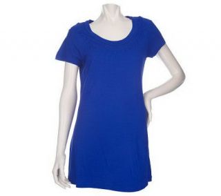 Motto Scoop Neck Short Sleeve Knit Tunic w/ Pleat Detail —