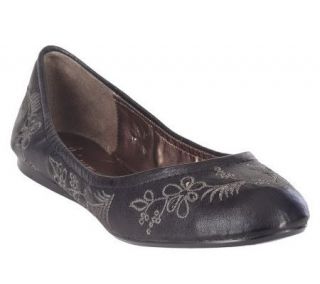 Makowsky Leather or Suede Embroidered Ballerina Flats —