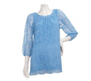 Susan Graver Scoop Neck 3/4 Sleeve Lace Tunic with Tank —