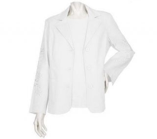 Susan Graver Stretch Twill Jacket with Cutout Detail & Solid Shell