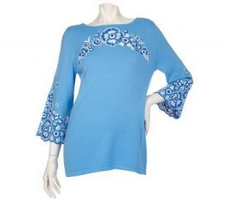 Bob Mackies Fiesta Floral Embroidered Sweater —