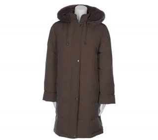 Centigrade Down/Feather Zip Front Coat with Detachable Hood — 