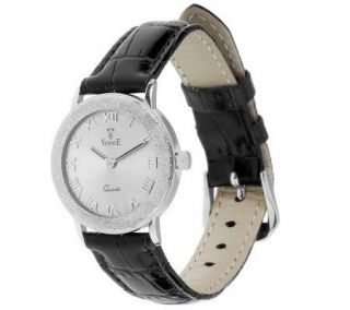 Vicence Ladies Pave Case Watch w/ Leather Strap, 14k Gold —