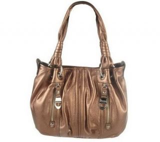 Makowsky Pebble Leather Medium Tote Bag with Zipper Pockets — 