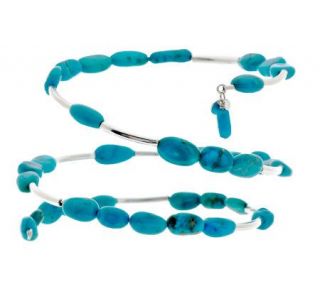Turquoise Bead Sterling Wrap Style Bracelet —
