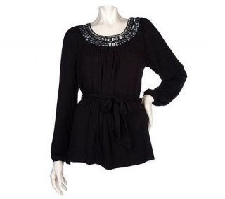 by Marc Bouwer Embellished Scoop Neck Knit Top —