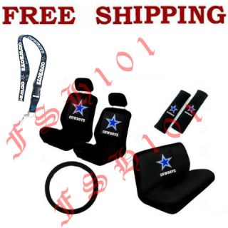 New NFL Dallas Cowboys Car Seat Covers Steering Wheel Cover & Lanyard
