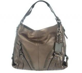 Etienne Aigner Zip Top Leather Hobo Bag with Front Pockets —