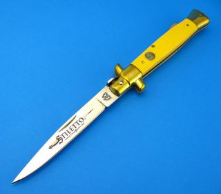 Kissing Crane Yellow Composite Handle Folding Blade Lockback Stiletto