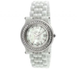 Peugeot Womens Swiss White Silvertone CrystalBezel Watch —