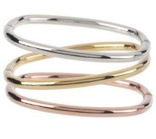 Steel by Design Set of 3 Hinged Cushion Shaped Bangles —