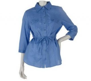 Motto Button Front Tunic with Pleat Detail & Roll TabSleeves